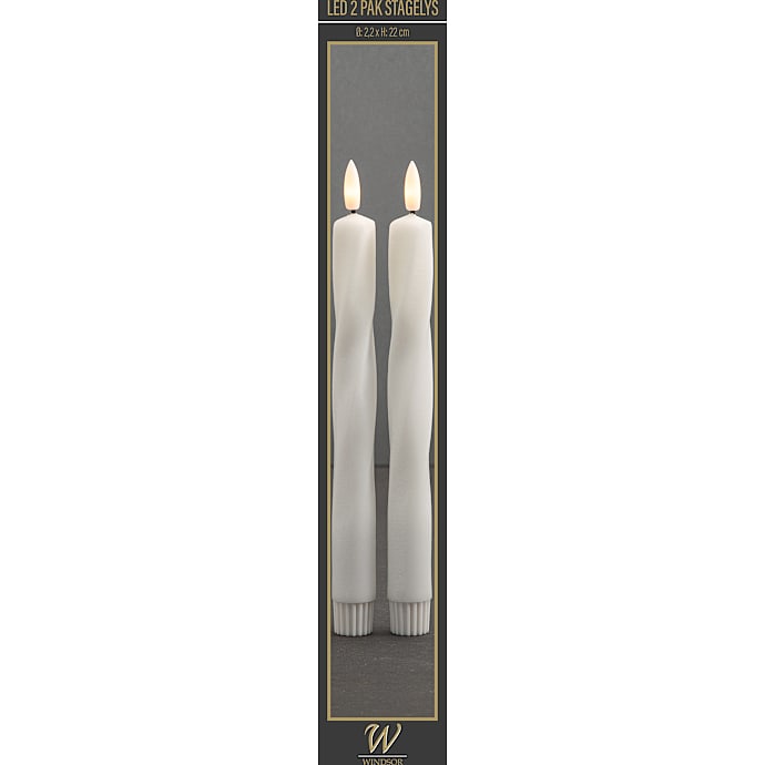 Windsor LED 2-pak stagelys firkantet snoet 2,2 x 22 cm - hvid – produktbillede