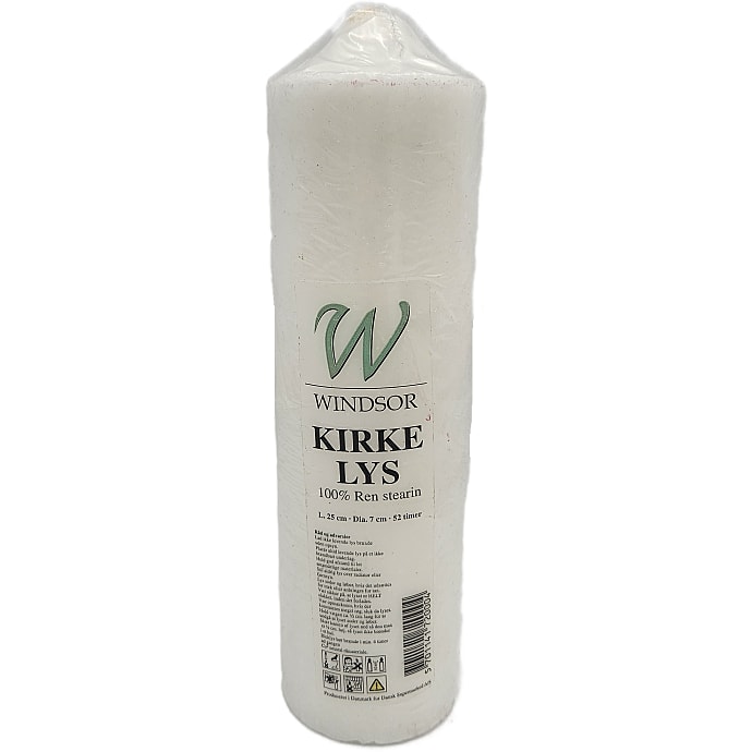 Windsor bloklys ren stearin 7x25 cm - hvid
