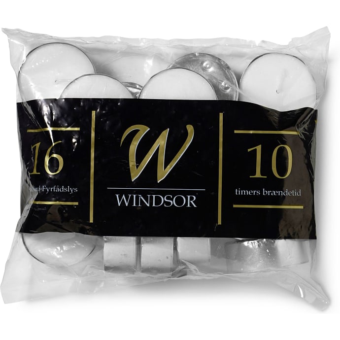 Windsor maxi fyrfadslys D: 6,5 cm 16-pak - Hvid