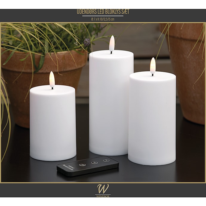 Windsor LED 3 bloklys udendørs Ø7xH:10 -12,5-15 cm - hvid