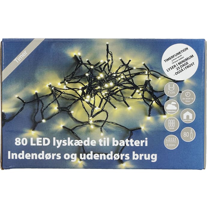 Lyskæde med 80 LED - varm hvid