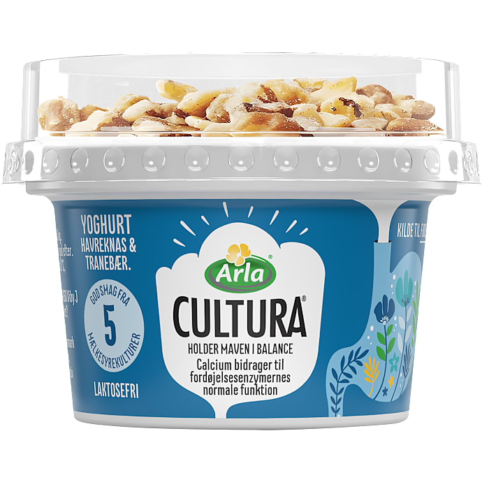 Yoghurt naturel m. havreknas og tranebær 2,6% fedt laktosefri