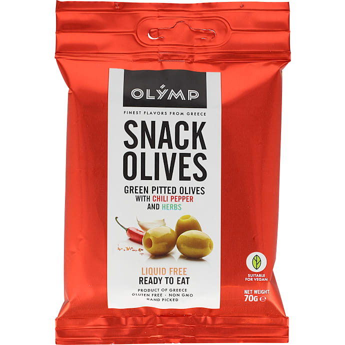 Olymp Grønne oliven uden sten chili urter