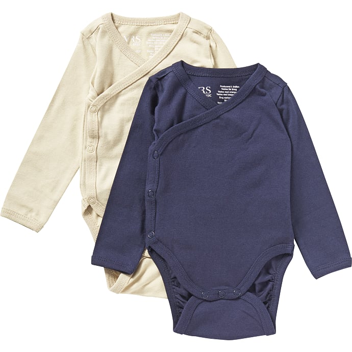 VRS baby 2-pak body str. 62 - sand/mørkeblå