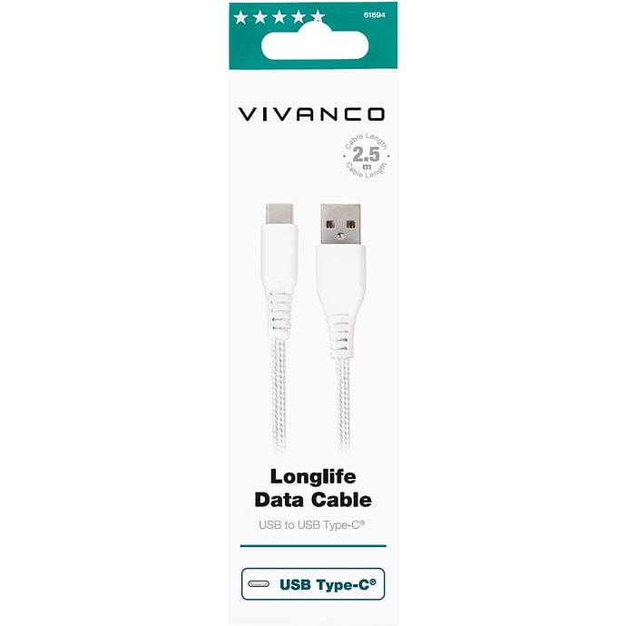 Vivanco Longlife USB-C/USB 2.0-kabel hvid