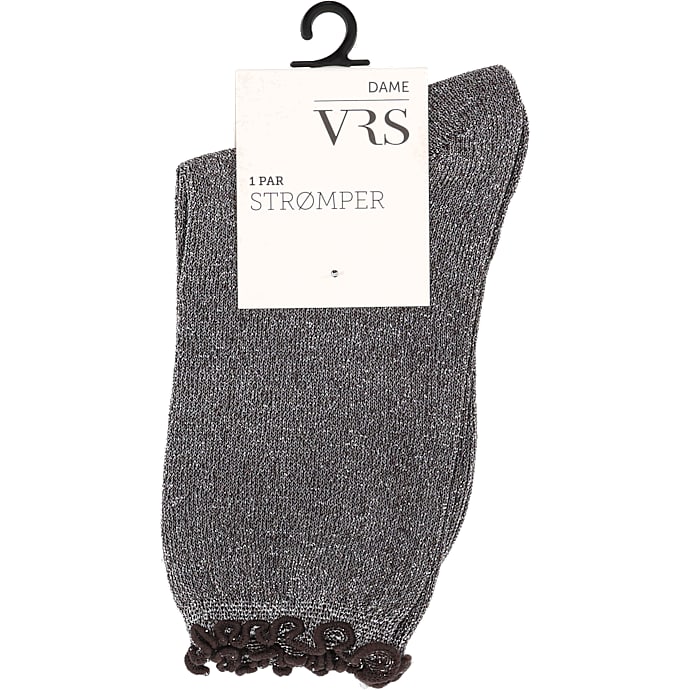 VRS dame glimmerstrømper med frillkant str. onesize - grå