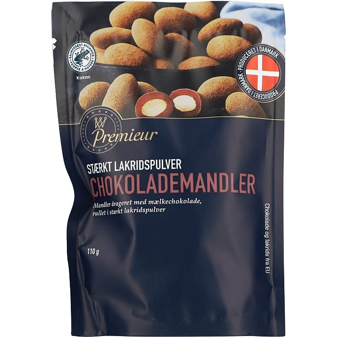 Premieur Chokolademandler m. lakridspulver 110 g