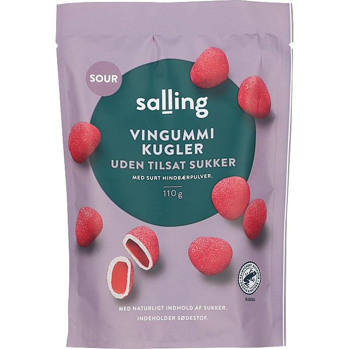 Salling Vingummikugler Hvid Chokolade og Hindbær Uden Tilsat Sukker