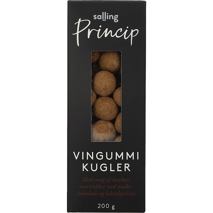 Vingummikugler m. mælkechokolade, lakridspulver og skovbærsmag