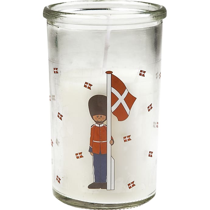 Lys i glas med garder og flag