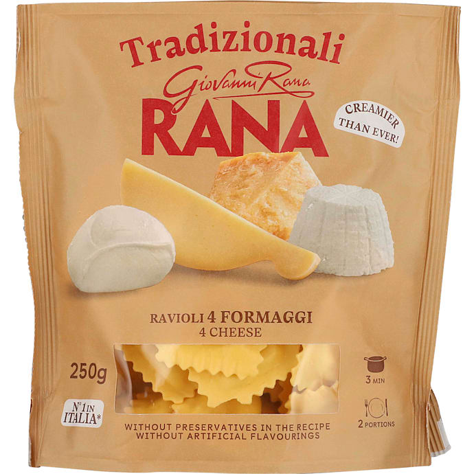Ravioli m. ricotta, mozzarella, emmentaler og skimmelost