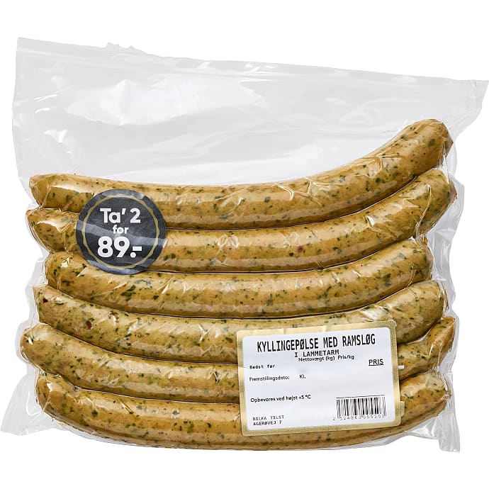 Kyllingepølse m. ramsløg