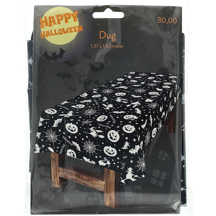Halloween plastdug 130 x 180 cm - sort med motiver