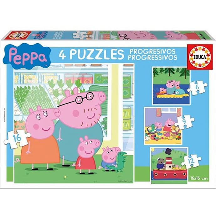 Gurli Gris puslespil 4i1 - 6, 9, 12 og 16 brikker