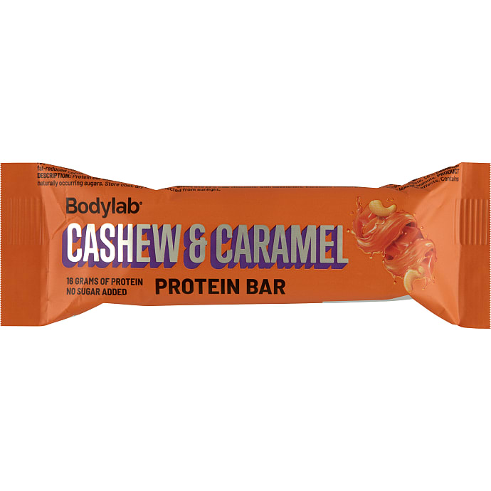 Proteinbar m. karamel, sojacrispises og cashewnødder