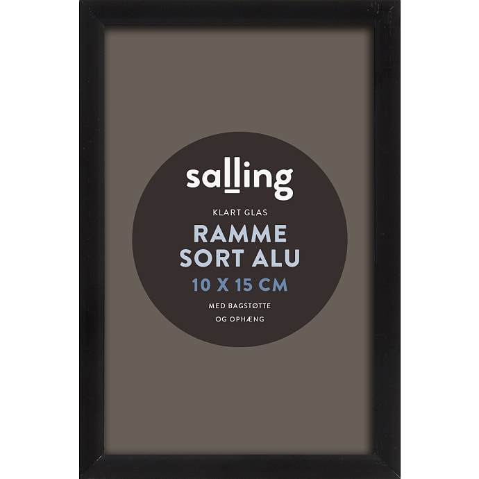Sort ramme m. glas - 10x15 cm