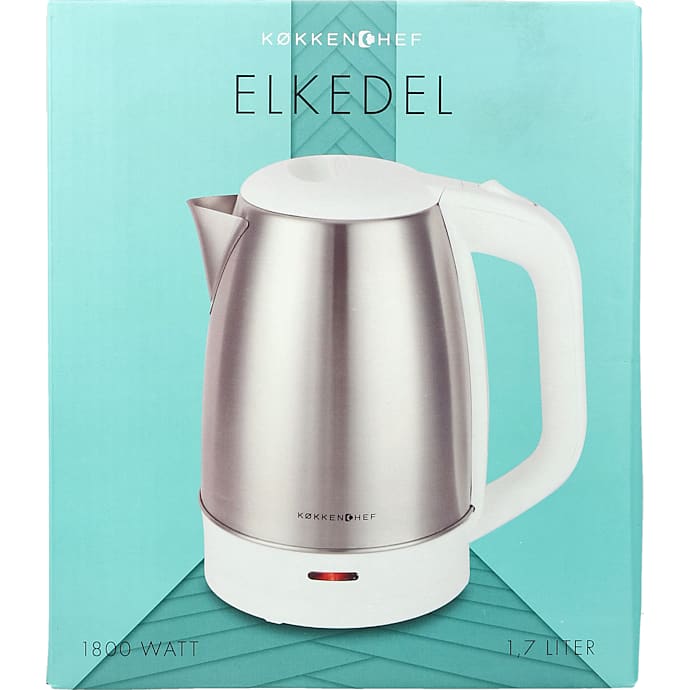 Køkkenchef elkedel - 1,7 liter - sølvfarvet/hvid