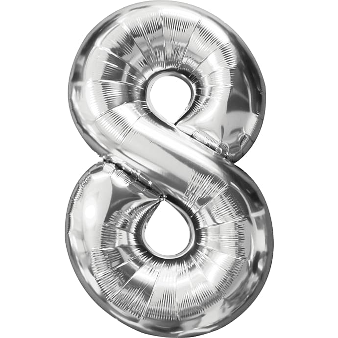 Salling tal folieballon nr. 8, H: 35 cm - sølvfarvet