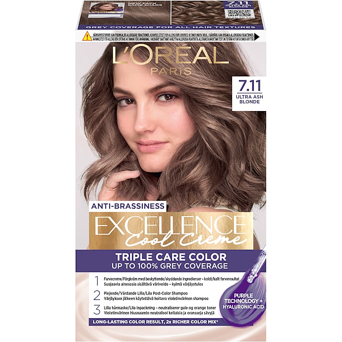 L'Oréal Paris Triple Care Color permanent hårfarve 7.11 Ultra Ash Blonde 1 stk.