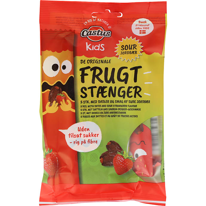 Frugtstænger m. jordbær u. tilsat sukker