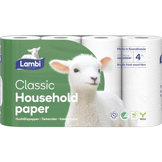 Lambi Hvid Køkkenrulle 2-lags 4 stk