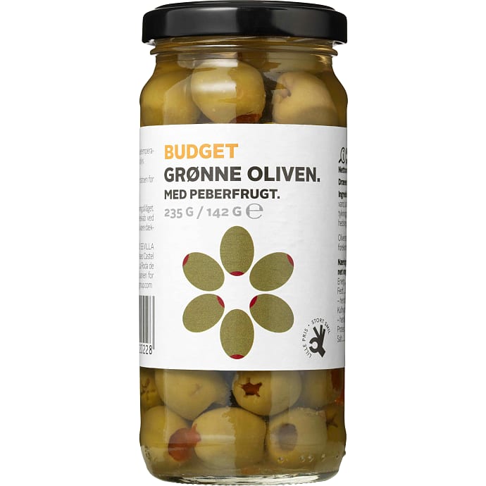 Budget Grønne Oliven med Rød Peber