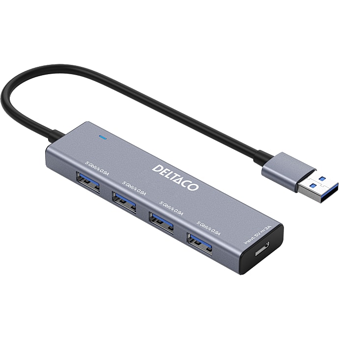 Deltaco USB-A 4-port Hub Grå