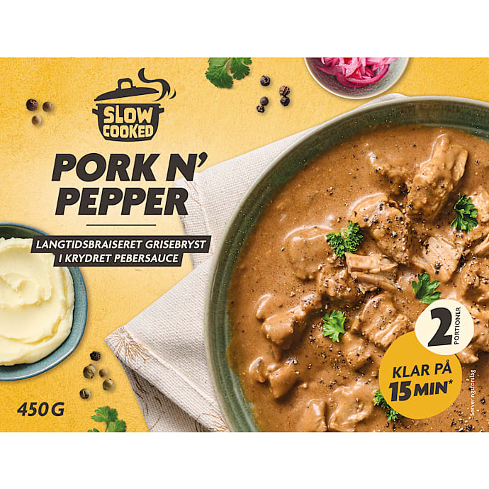 Braiseret grisenakke m. pebersauce