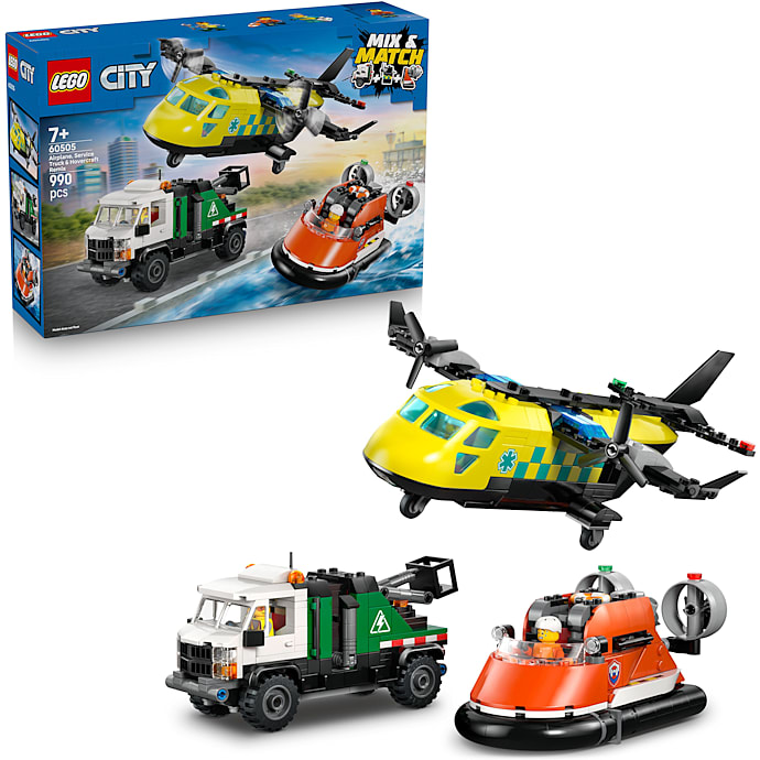 LEGO City Remix – Fly, servicevogn og luftpudebåd 60505