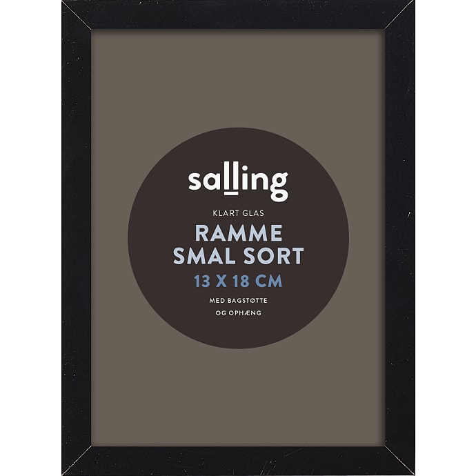 Sort ramme m. glas - 13x18 cm