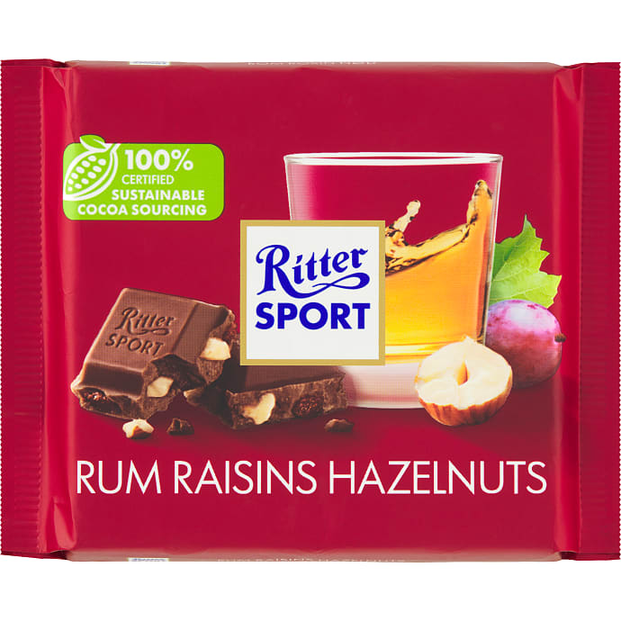 Ritter Sport Mælkechokolade Rom Rosin Hasselnød 100 g