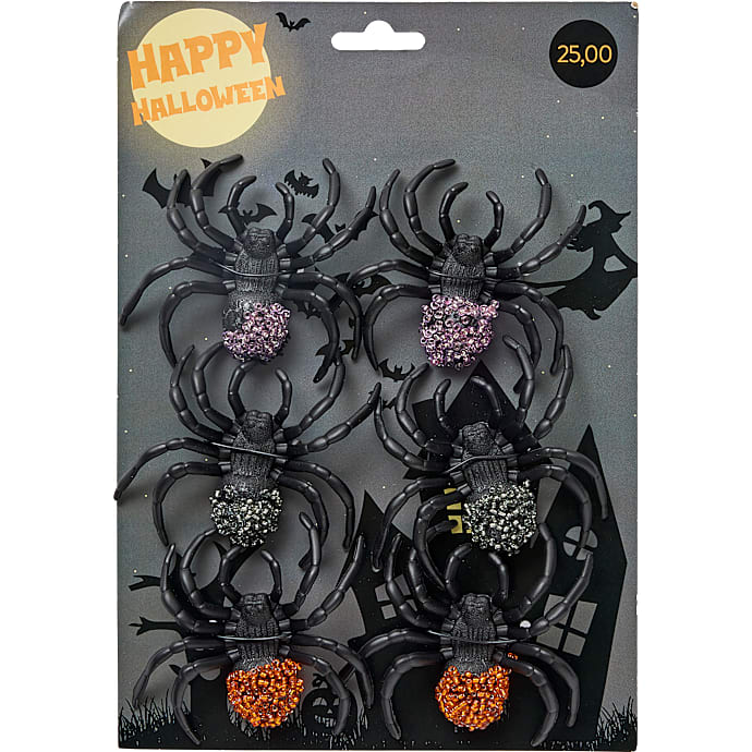 Halloween edderkopper 7 cm 6 pak - multifarvet