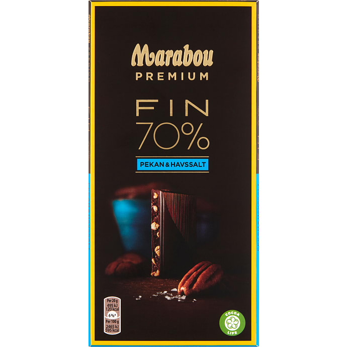 Marabou, Mørk chokolade 70% kakao m. havsalt og pekannødder