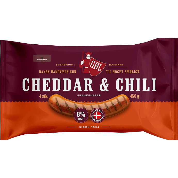 Frankfurtere m. cheddar og chili 70% kød