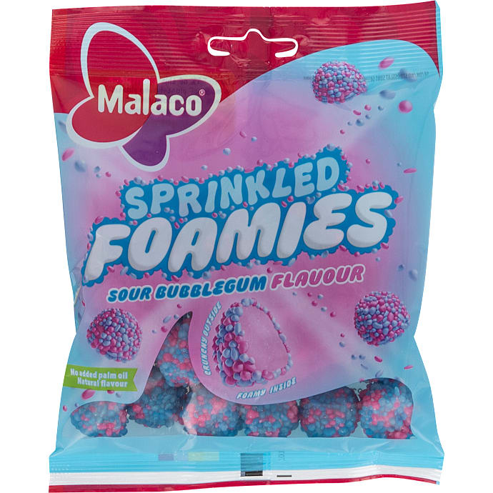 Malaco Sprinkled Foamies syrlig tyggegummismag 110 g