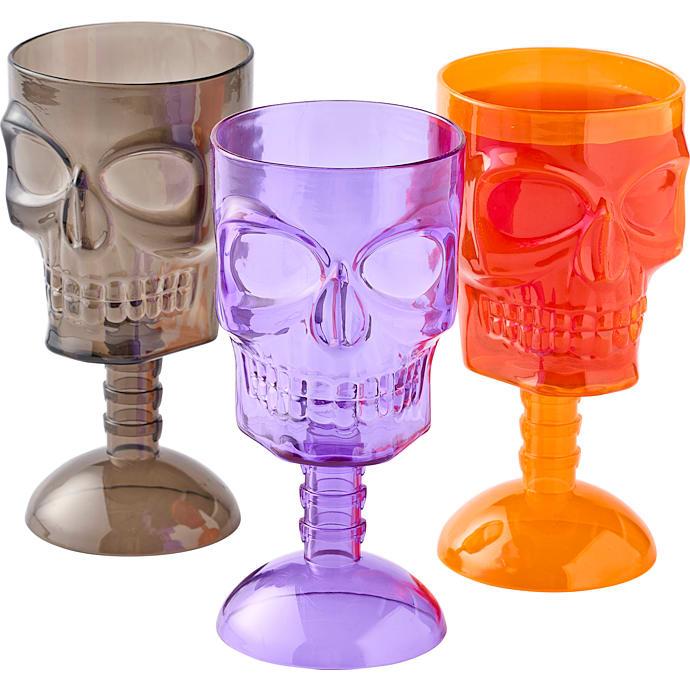 Halloween vinglas med kranie H: 16 cm - flere varianter - assorteret