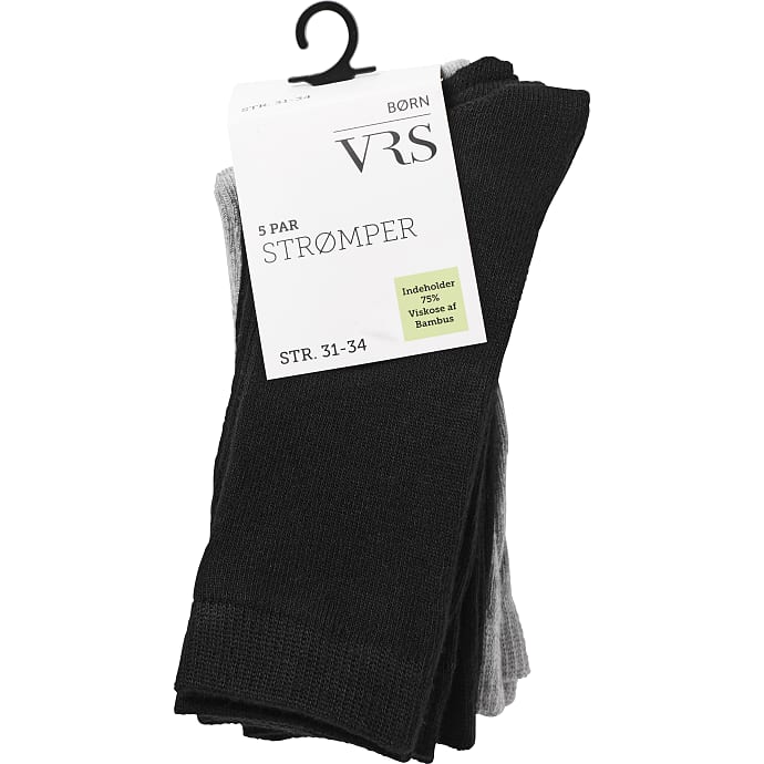 VRS børne 5-pak strømper str. 26/30 sort/grå