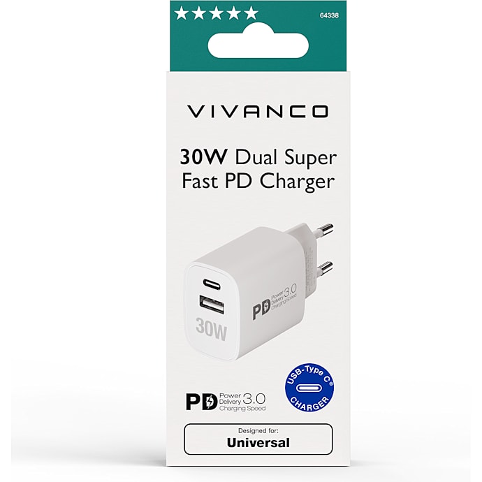 Vivanco Oplader 30 W Hvid