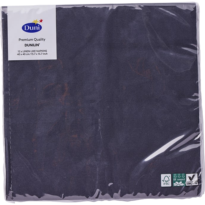 Duni Ensfarvede Servietter 40x40 cm Sort 12 stk