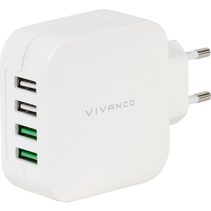Vivanco USB-hjemmeoplader 4 udgange 4.8A hvid