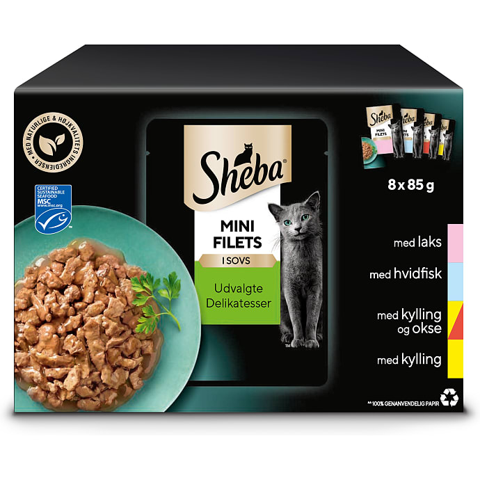 Vådfoder i sovs m. laks, hvidfisk, kylling og okse