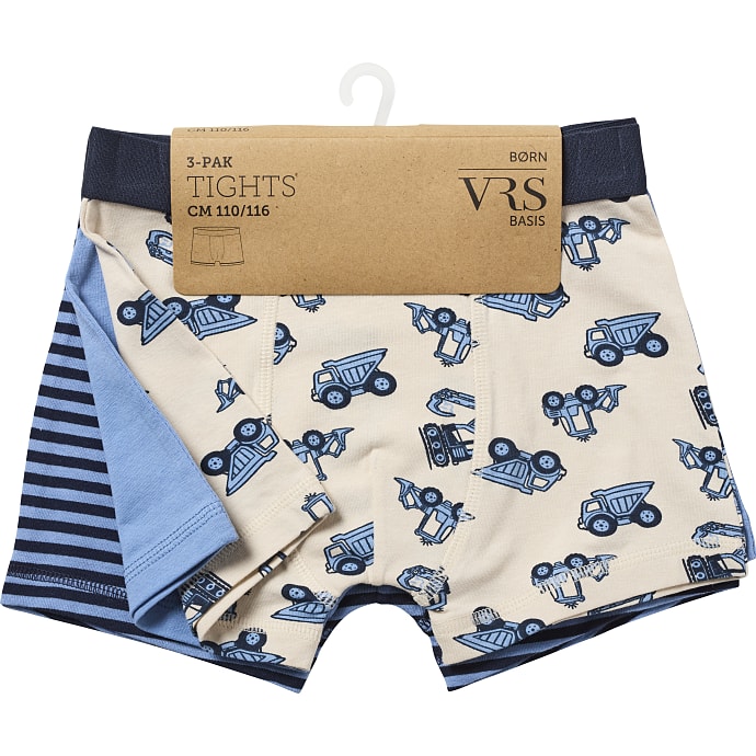 VRS børne 3-pak boxershorts str. 122/128 - beige/blå