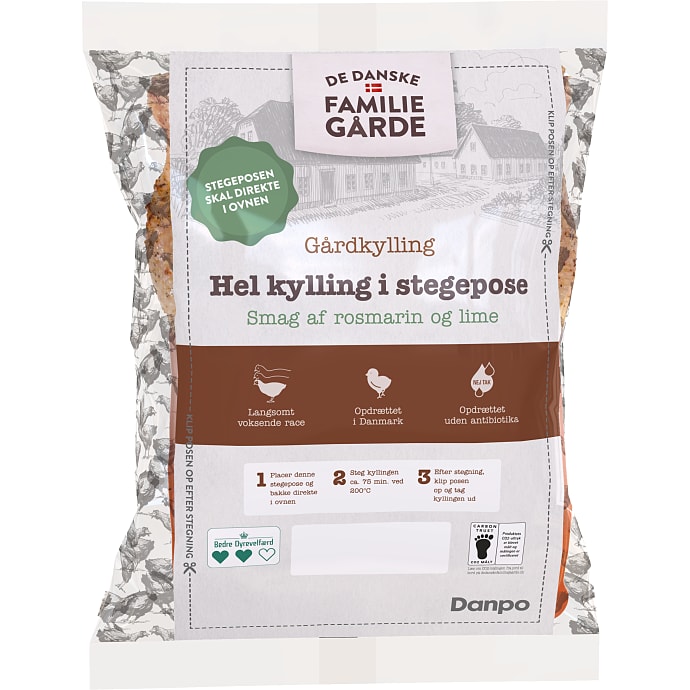 Hel kylling m. rosmarin og lime i stegepose