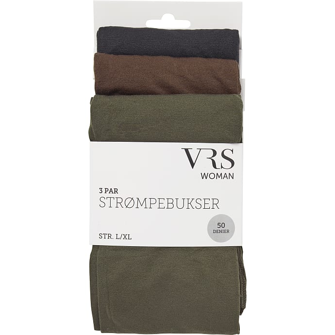 VRS 3-pak Strømpebukser S/M Sort/Brun/Grøn