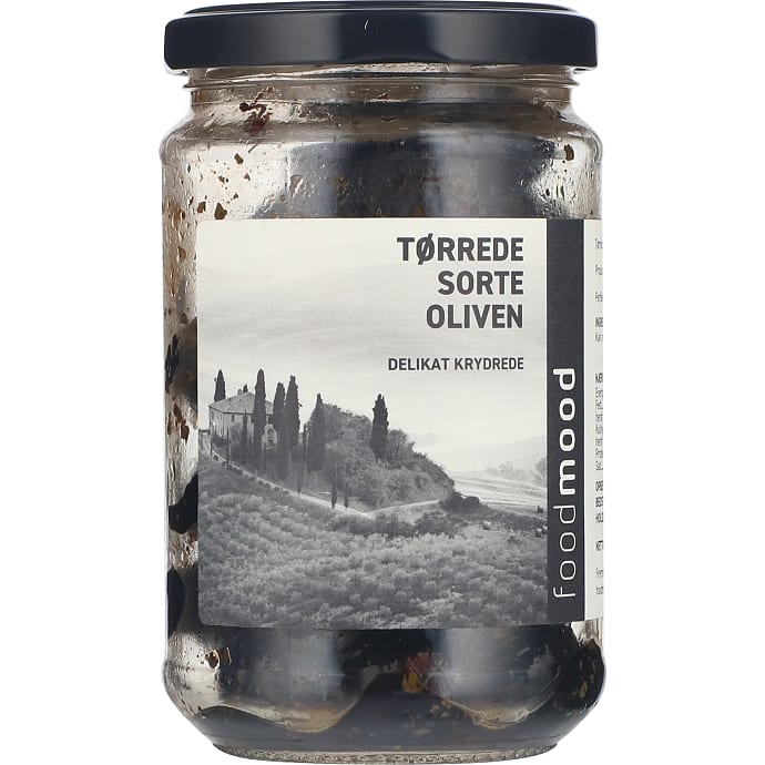 Foodmood Tørrede Sorte Oliven m. Sten 190 g