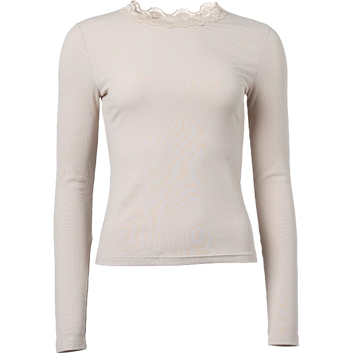 VRS dame langærmet ribtop str. M - beige