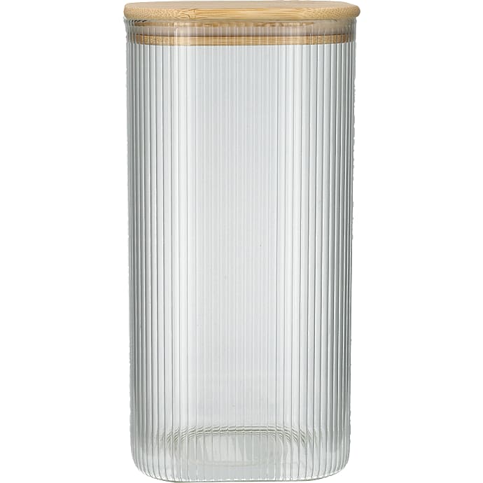 Opbevaringsglas med riller - bambuslåg - 1,4 liter