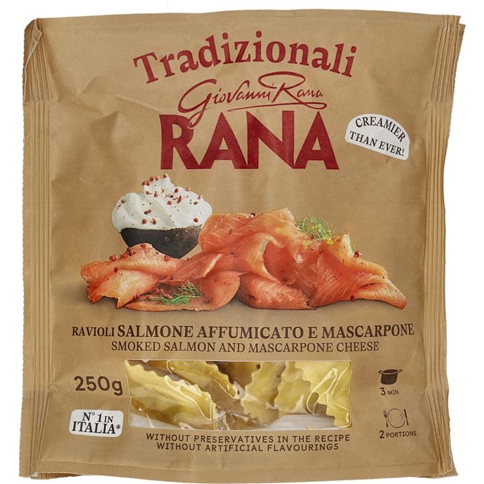 Ravioli m. røget laks og mascarponefyld