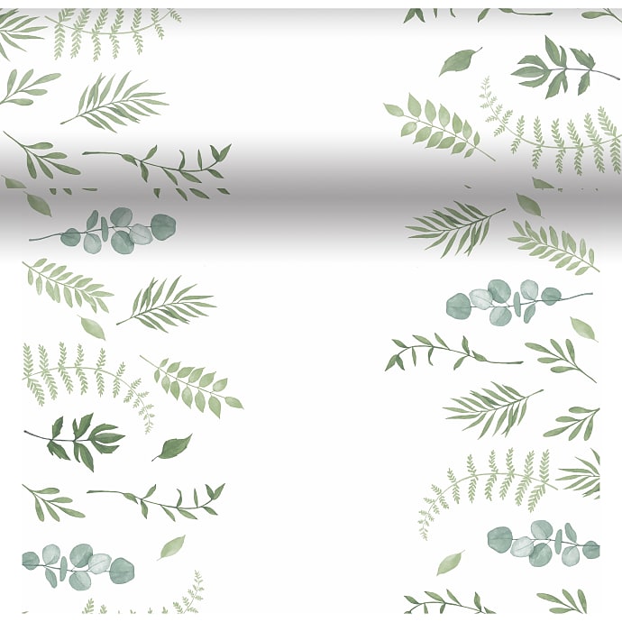 Duni bordløber hvid med blade 0,4x4,8 m