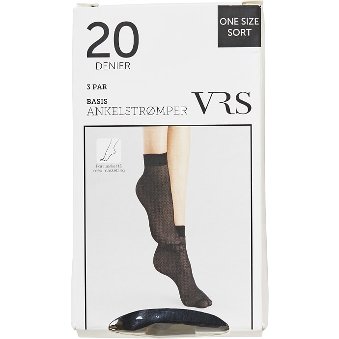 VRS dame 3-pak ankelstrømper str. onesize - sort